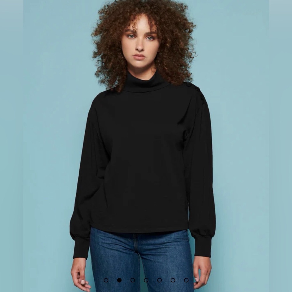 Nation LTD Jet Black Pima Cotton Turtleneck Top Button Shoulder XL NWT